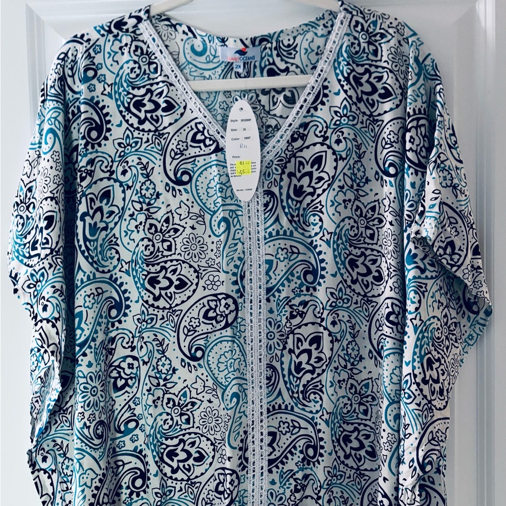 Blue and Black Paisley Swimsuit Cover-up
